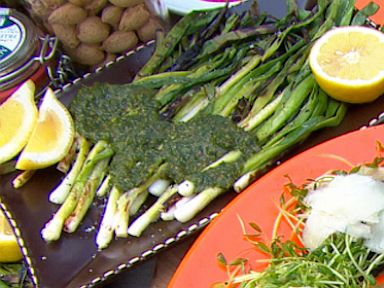 PHOTO: Mario Batalis Scallions with Almond Pesto