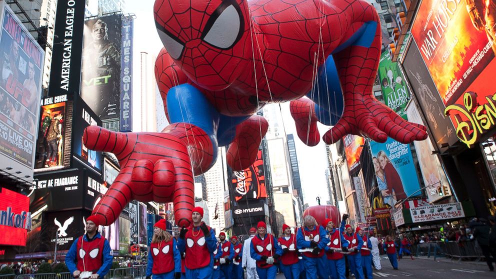 PHOTO: The "Spiderman" float is seen during the Macys Thanksgiving Day Parade in Times Square in New York, Nov. 24, 2011.