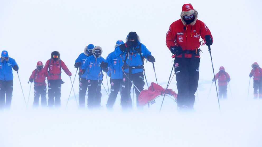PHOTO: Prince Harry, right, patron of Team UK in the Virgin Money South Pole Allied Challenge 2013 expedition, takes part in ski training near Novo, Antarctica.