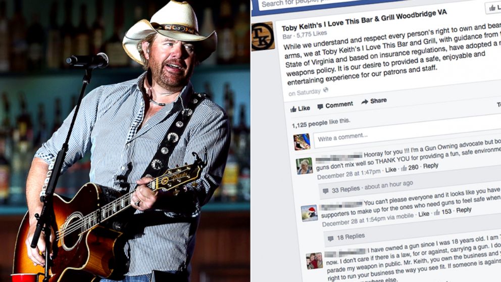 PHOTO: Toby Keiths I Love This Bar & Grill in Woodbridge, Va., outside Washington, D.C., and has instituted a no-guns policy.
