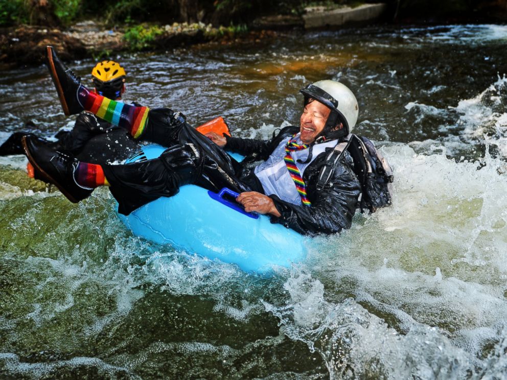 PHOTO: Jeff Kagan, right, is the founder of the seventh annual Boulders Tube to Work Day, July 15, 2014.