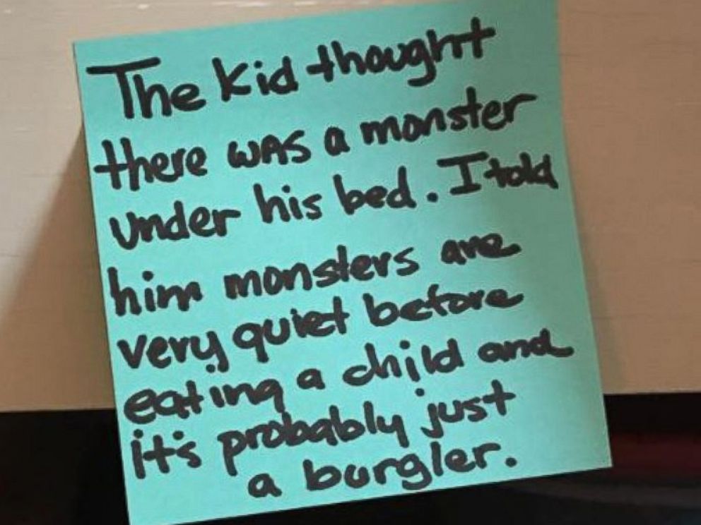 PHOTO: Stay at home dad Chris Illuminati writes hilarious Post-It notes about parenting for his wife to find around their Princeton, New Jersey home.