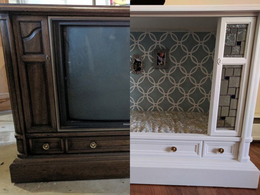 PHOTO: Jonathan and Lisa, of Havre de Grace, Maryland, turned a retro TV into a chic doggy paradise with stained glass windows.