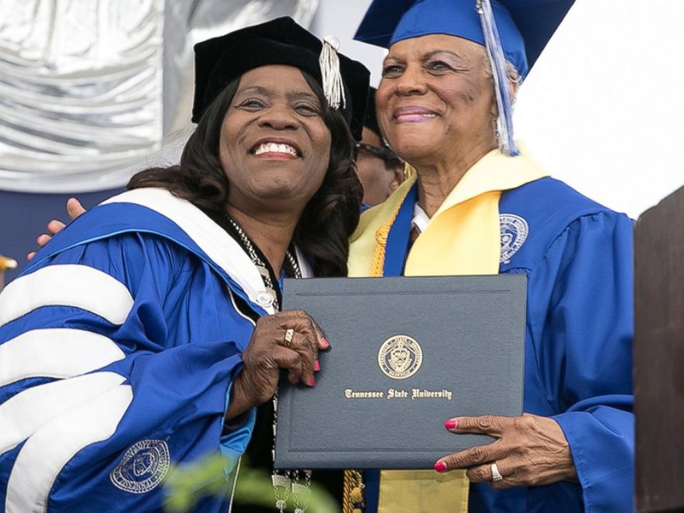 PHOTO: Tennessee State University President Glenda Glover giving Darlene Mullins her diploma on May 6, 2017.
