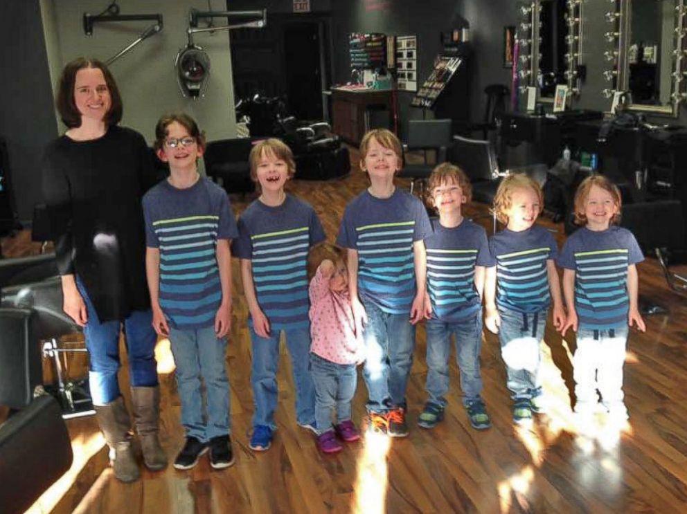 PHOTO: Phoebe Kannisto and her six sons all chopped their hair off to later donate it to an organization called Children with Hair Loss.