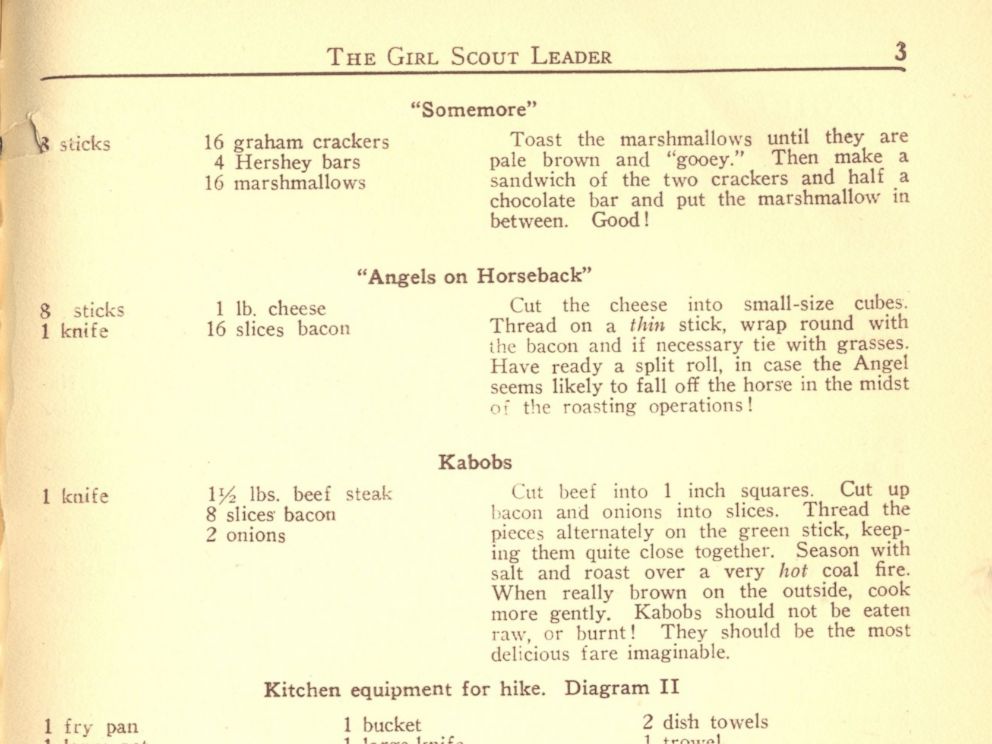 PHOTO: The Girl Scouts organization was one of the first to publish the iconic smores recipe under the name Some More in a 1925 issue of Girl Scout Leader magazine, and then as somemores in an official 1927 Girl Scout publication.