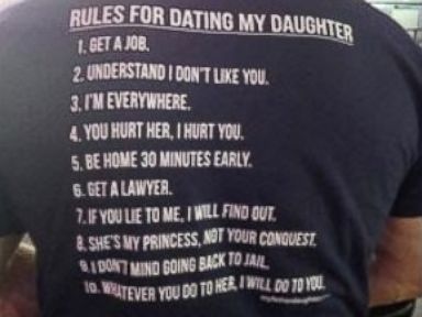 PHOTO: A shirt that reads Rules For Dating My Daughter, sold by the My Father Daughter Store.