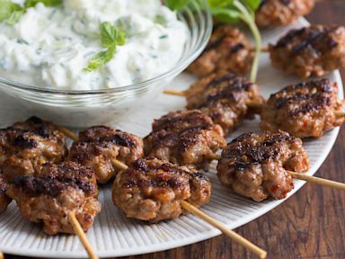 PHOTO: Chef Michael Symons lazy meatball kebabs with yogurt.