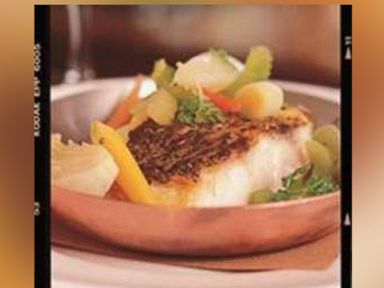 PHOTO: Tom Colicchios recipe for braised striped bass.