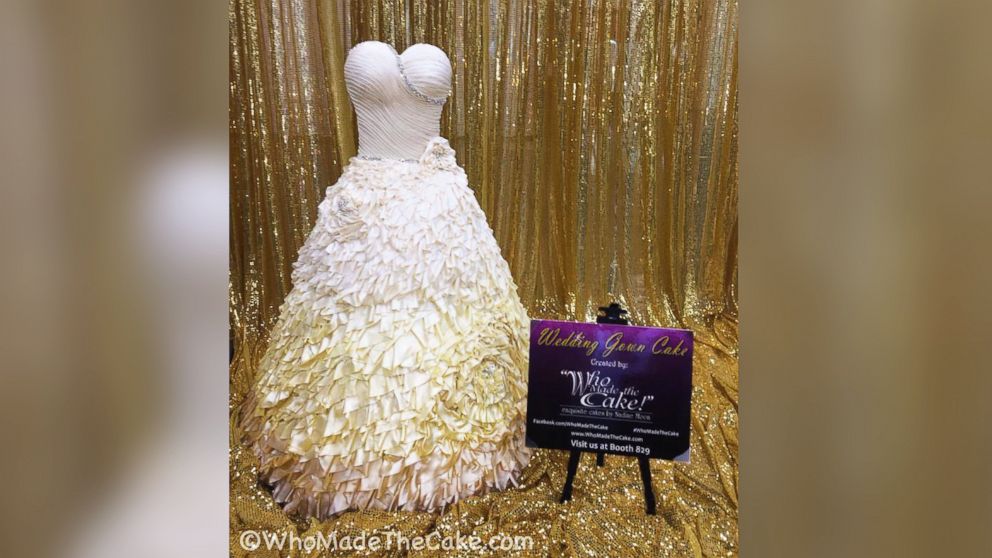 PHOTO: Baker Nadine Moon made a cake in the shape of a life-sized wedding dress for a bridal expo in Houston.