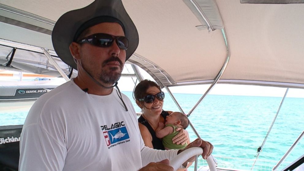 PHOTO: Carl and Carly Zaniboni, shown here with their infant son, Crew, are raising their three young children on a sailboat.