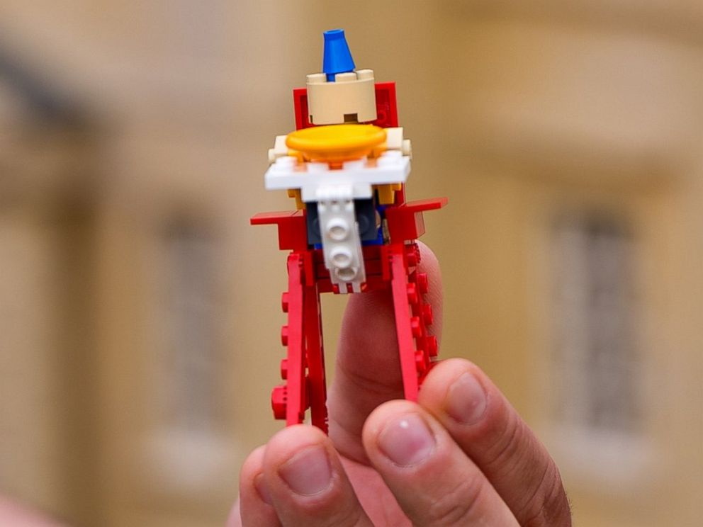 PHOTO: The Lego version of Prince George in a high chair is seen as Legoland Windsor hosts a first birthday party for him on July 21, 2014 in Windsor, England.
