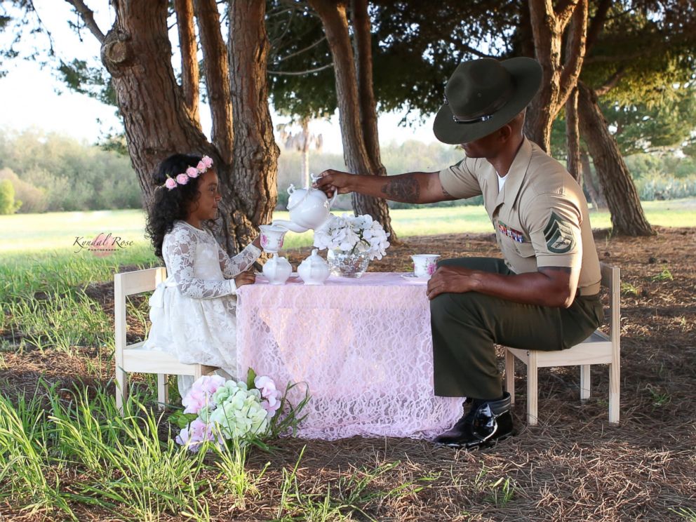 PHOTO: Kevin Porter, a U.S. Marine Corps drill instructor, had a tea part with his 4-year-old daughter, Ashley, in honor of April being the Month of the Military Child.