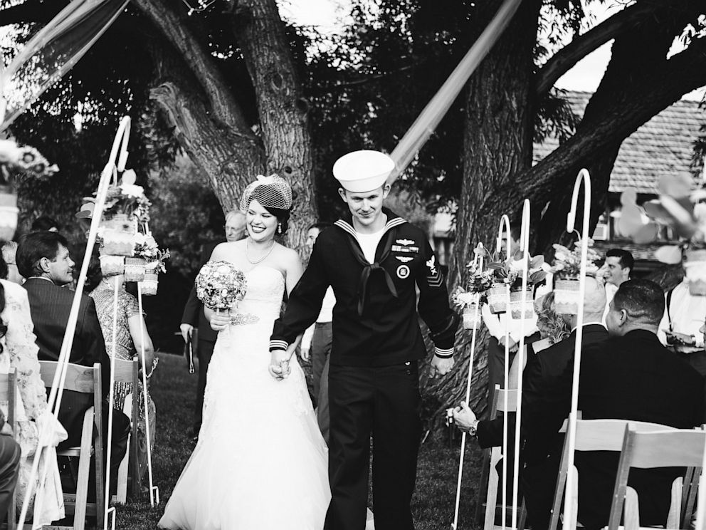 PHOTO: Joshua Bundy, a petty officer first class in the Navy, and his new bride Lacy Wilkinson, both 25, planned a new wedding in a day, with help from Save My Colorado Wedding, after their Colorado venue was washed out.