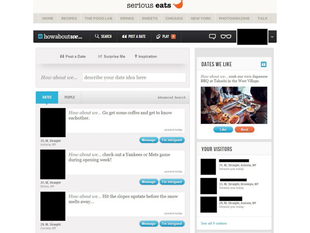 PHOTO: A screenshot of HowAboutWe.coms Serious Eats homepage.