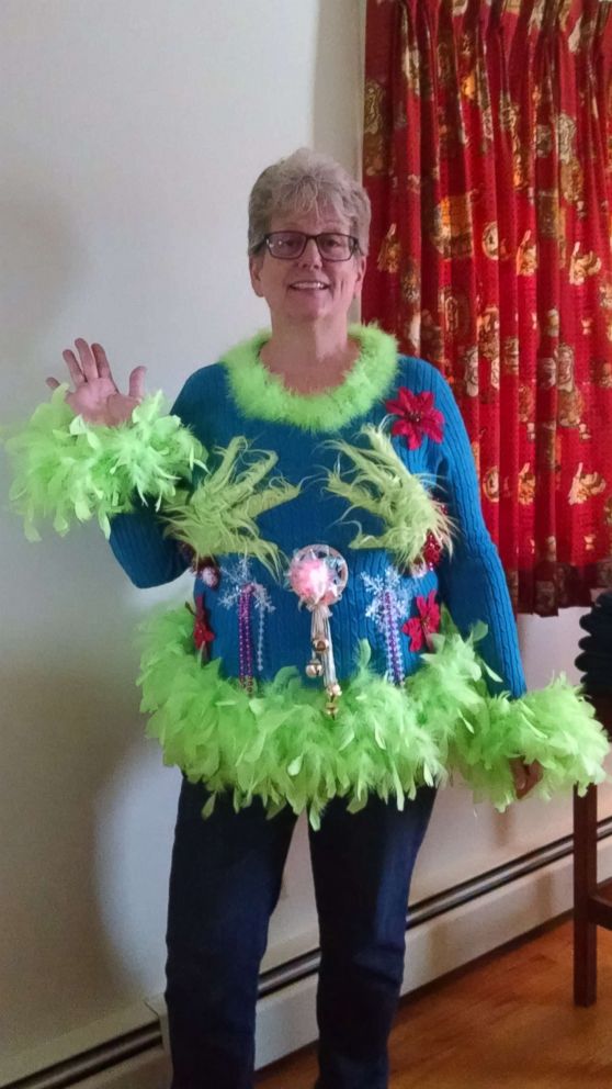 PHOTO: Susan Hinebaugh of Liverpool, N.Y., said her sweater was inspired by one of her favorite books and movies, How the Grinch Stole Christmas.