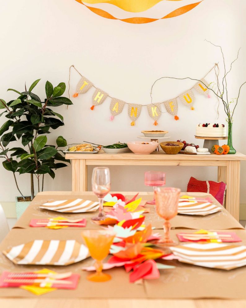 PHOTO: Brit + Co founder Brit Morin shows you how to throw Thanksgiving dinner with fun decor for under $75.