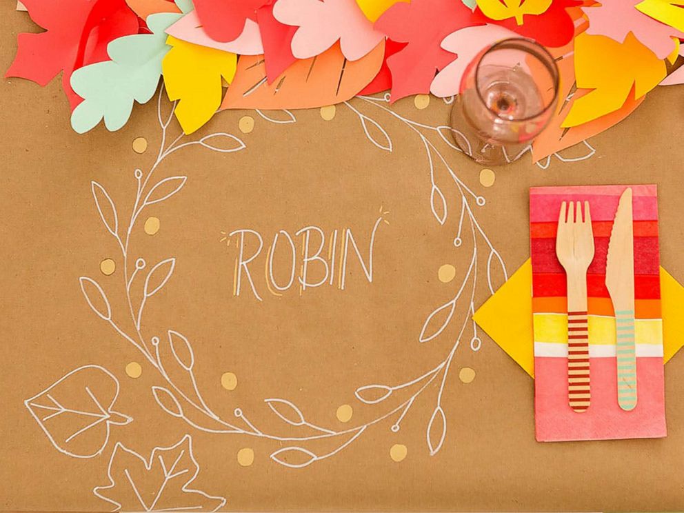 PHOTO: Create custom placemats for your Thanksgiving table with inexpensive brown paper from your local craft store