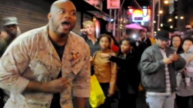 PHOTO: Sgt. Shamar Thomas gets loud after clash between police and protesters.
