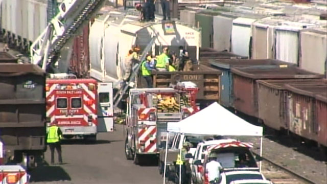 PHOTO: Firefighters at cargo train