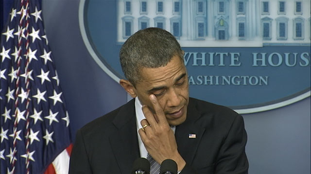 PHOTO: President Barack Obama speaks at a press conference following a shooting at the Sandy Hook Elementary School in Newtown, Conn., Dec. 14, 2012.