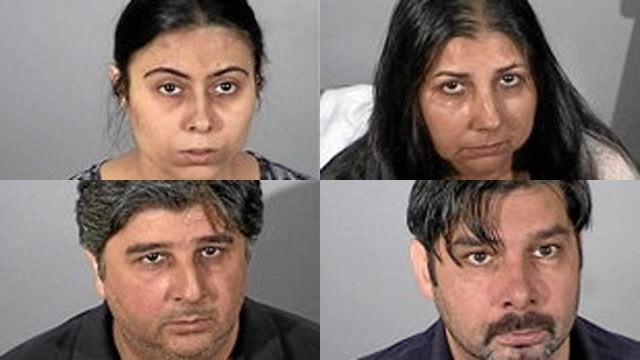 PHOTO: (From top left, clockwise) Adeliya Nassybullina, 30, Austra Bauzinskaite, 34, Przemyslaw Skiba, 31, and Lukasz Karasinski, 37, are Polish gypsies living in Chicago that were arrested for stealing over $3 million from electronics stores in the last