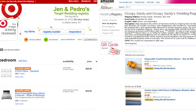 PHOTO: Registries such as the one created by Ashley Diamond, left, have been set up for victims of Sandy. Right, Occupy Sandys Amazon registry.