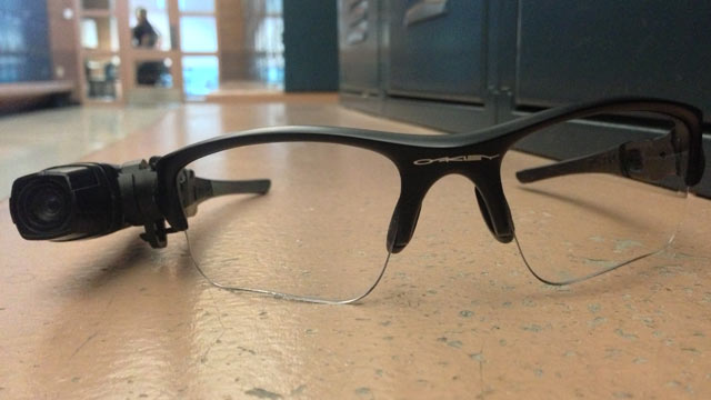 PHOTO: The Axon camera, made by Taser, is roughly the size of a cigarette lighter and can be mounted to a pair of glasses.