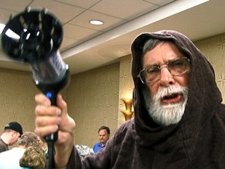 PHOTO At the annual American Atheists Convention, one of atheism's  premier provocateurs, Edward Kagan, faced the crowd and raised high a  hairdryer labeled 