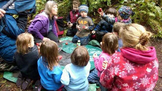 PHOTO Children attend a class at the Cedarsong Nature Forest Kindergarten on Vashon Island, Wash.