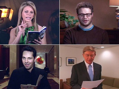 Cheryl Hines, Seth Rogen, George Will and Paul Rudd read aloud from harlequin romance novels.