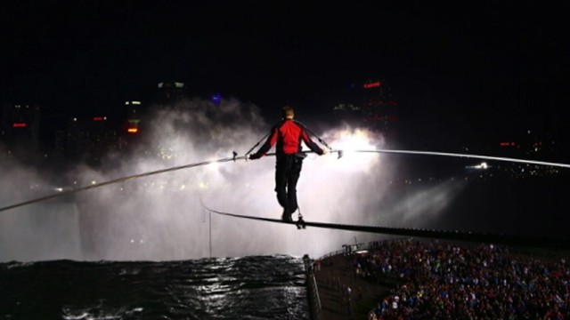 VIDEO: "Nightlines" Bill Weir retraces stuntmans historic walk over Niagara Falls.