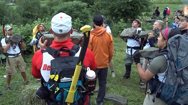 PHOTO: One leg of the Spartan Death Race, held in Pittsfield, Vt., is that participants have to lift and throw heavy rocks over 1,000 times.