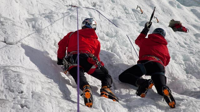 PHOTO Expert ice climber Will Gadd gives 'Nightline?s' Bill Weir a lesson in ice climbing in Canada in April 2011.