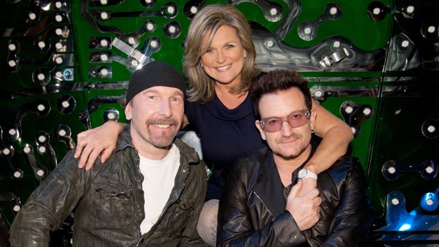 PHOTO: U2s Bono and The Edge talk to ABC News Cynthia McFadden about the open on their highly anticipated musical Spiderman, Turn Off the Dark for NIGHTLINE airing FRIDAY, MAY 20 (11:35pm, ET) on the ABC Television Network.