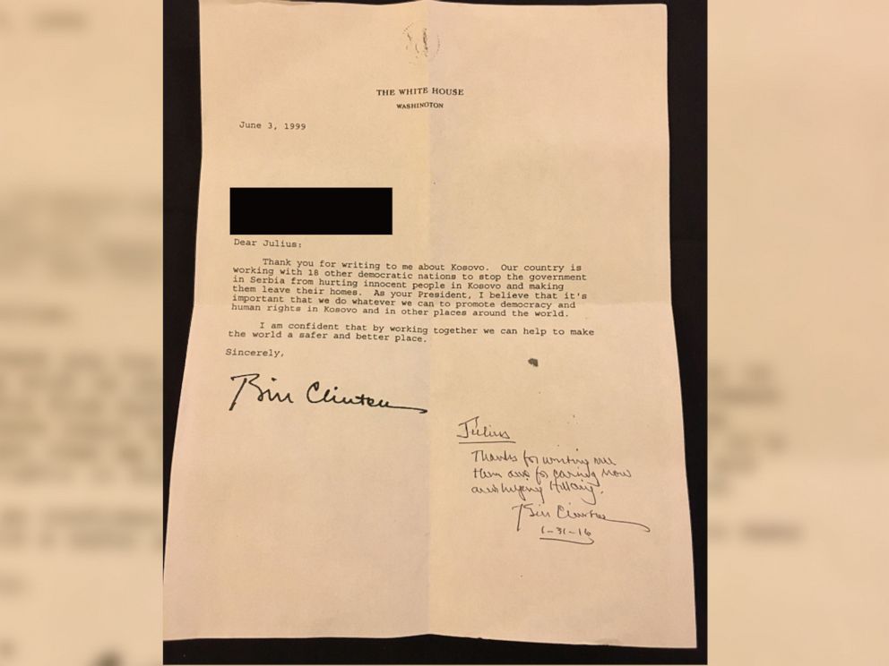PHOTO: Bill Clinton resigns letter written 16 years ago for Hillary Clinton supporter.