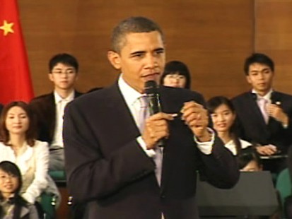 Video of President Obama in China saying he does not use Twitter.