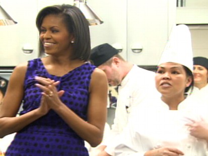 Video of Michelle Obama welcoming culinary students to the White House kitchen