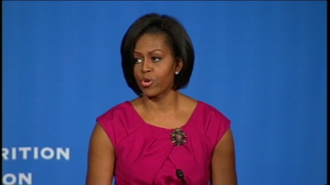 ABC News video of Michelle Obama speaking on healthy food, obesity.
