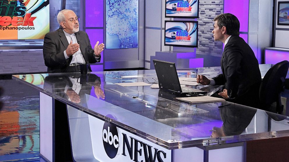 PHOTO: Iranian Foreign Minister Javad Zarif is interviewed by ABCs George Stephanopoulos for "This Week" on Sunday September 29, 2013.