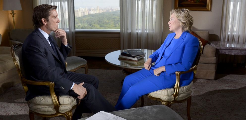 PHOTO: Hillary Clinton sits down with ABCs David Muir on September 8, 2015 for an exclusive interview. 