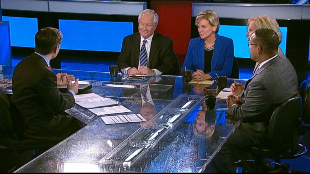 PHOTO: ABC News Contributor and The Weekly Standard Editor Bill Kristol, The Wall Street Journal Columnist Peggy Noonan, Former Michigan Governor (D) Jennifer Granholm, Rep. Keith Ellison (D) Minnesota on This Week