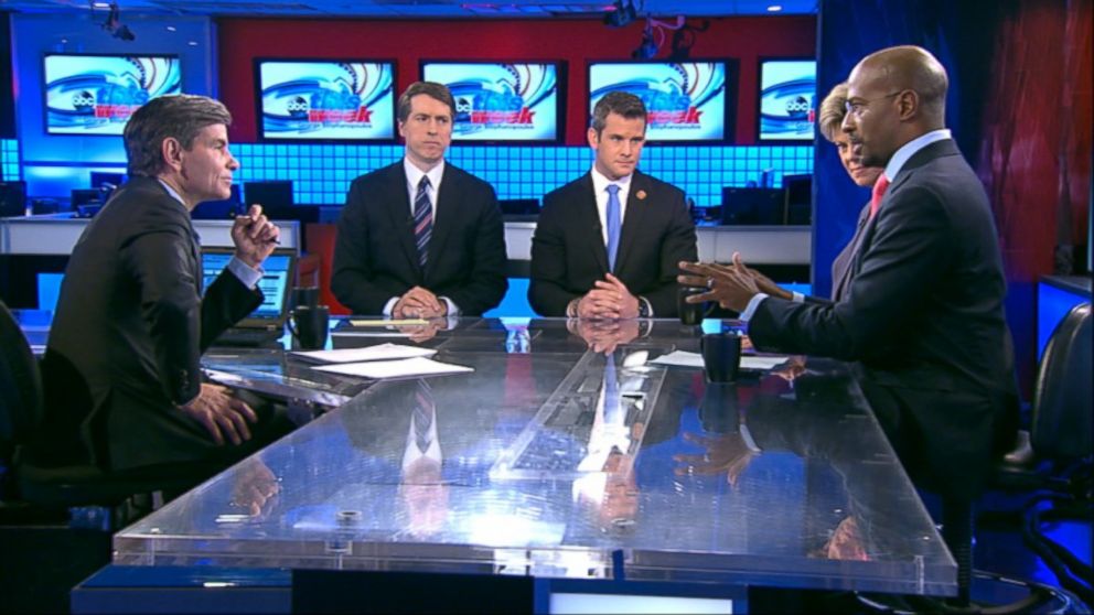 PHOTO: CNNs "Crossfire" Co-Host Van Jones, Rep. Adam Kinzinger (R) Illinois, National Review Editor Rich Lowry and ABC News Cokie Roberts on This Week