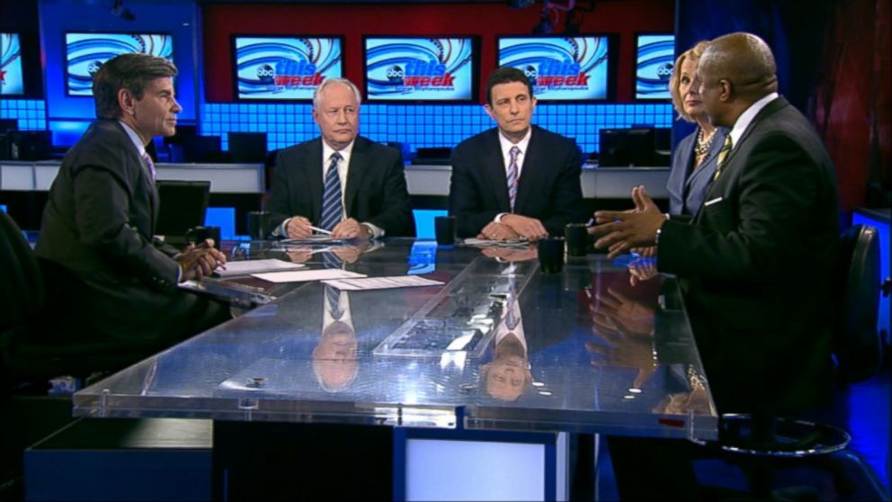 PHOTO: ABC News Contributor and The Weekly Standard Editor Bill Kristol, The Wall Street Journal Columnist Peggy Noonan, The New Yorker Editor David Remnick, and Television and Radio Host Tavis Smiley on This Week