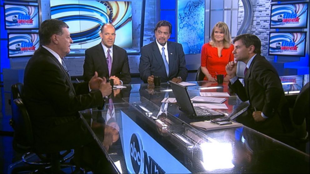 PHOTO: ABC News Political Analyst Matthew Dowd, Fusions "AM Tonight" Host Alicia Menendez, Rep. Tom Cole (R) Oklahoma, Former New Mexico Governor (D) Bill Richardson and ABC News Chief Global Affairs Correspondent Martha Raddatz on This Week.