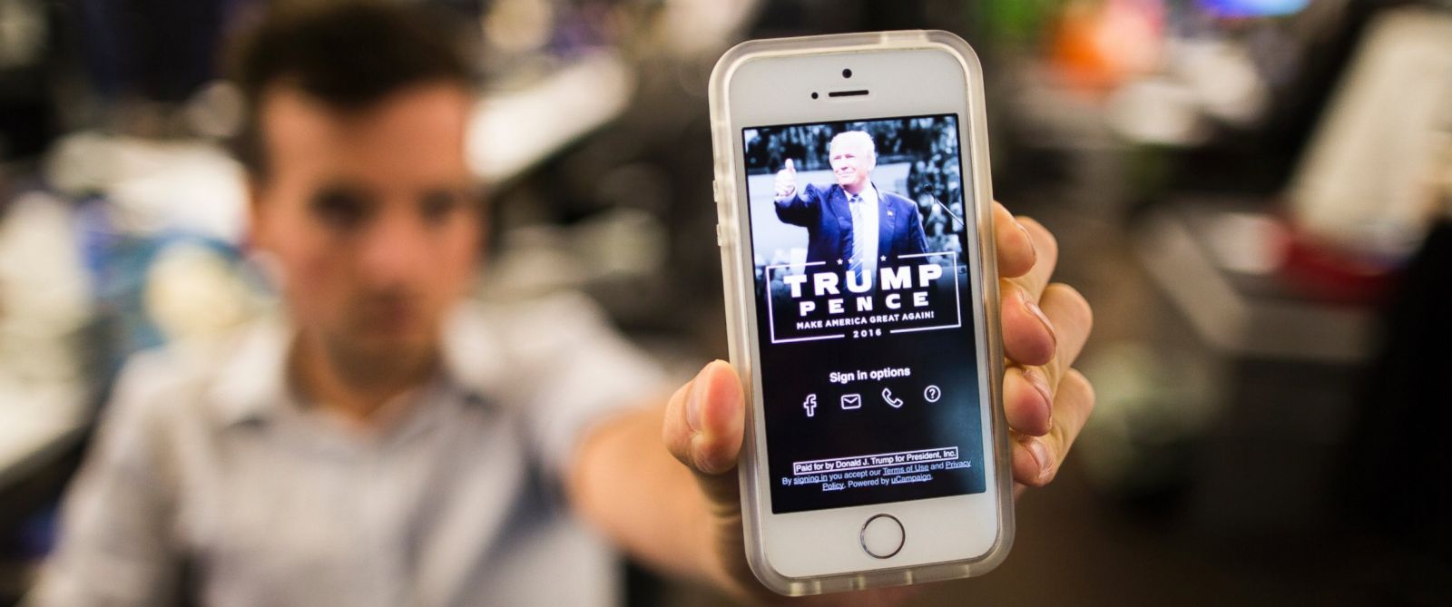 PHOTO: A smartphone with the Trump campaign app "America First," open is seen here, AUg. 25, 2016.