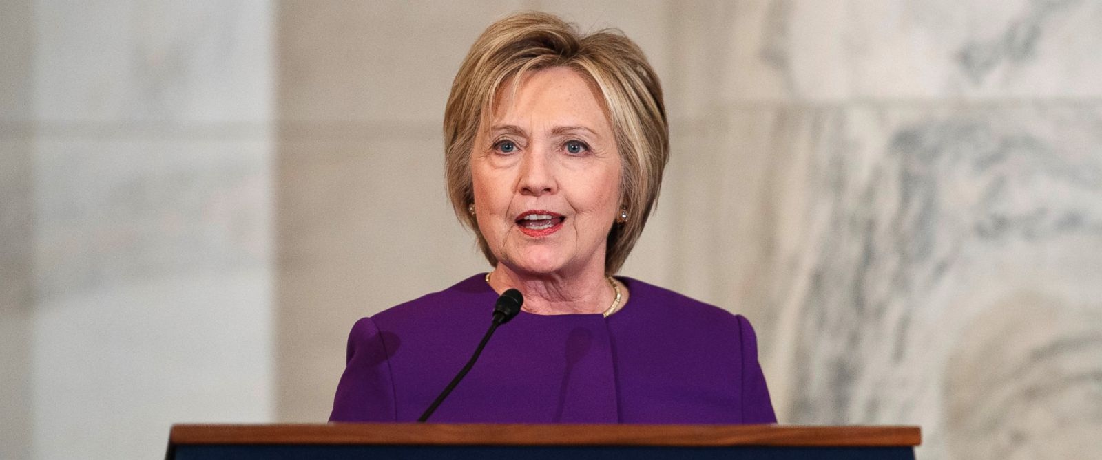 PHOTO: Hillary Clinton speaks during a ceremony to unveil a portrait of Senate Minority Leader Harry Reid, Dec. 8, 2016, in Washington.