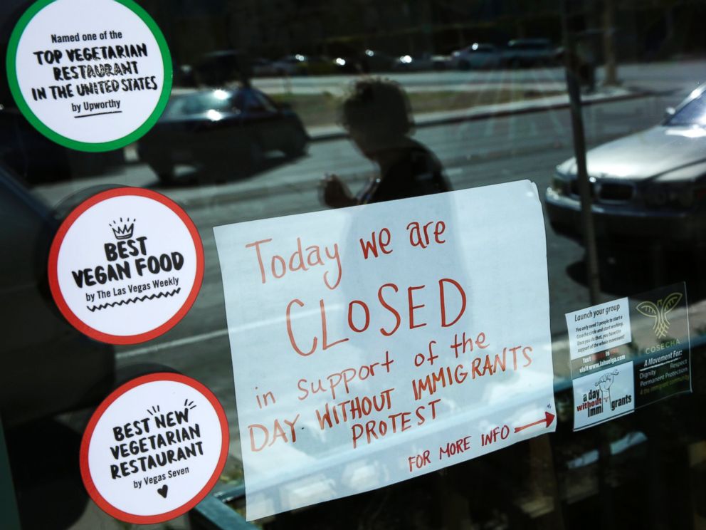 PHOTO: A sign alerts customers that restaurant VegeNation is closed in support of the Day Without Immigrants protest, Feb. 16, 2017, in Las Vegas.