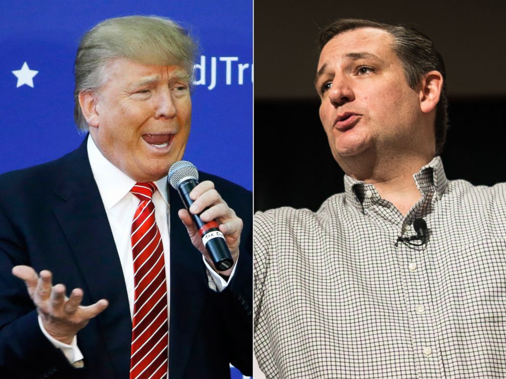PHOTO: Pictured (L-R) are Republican presidential candidates Donald Trump in Portsmouth, N.H., Jan. 16, 2016 and Sen. Ted Cruz, R-Texas, in Columbia, S.C., Jan. 15, 2016.