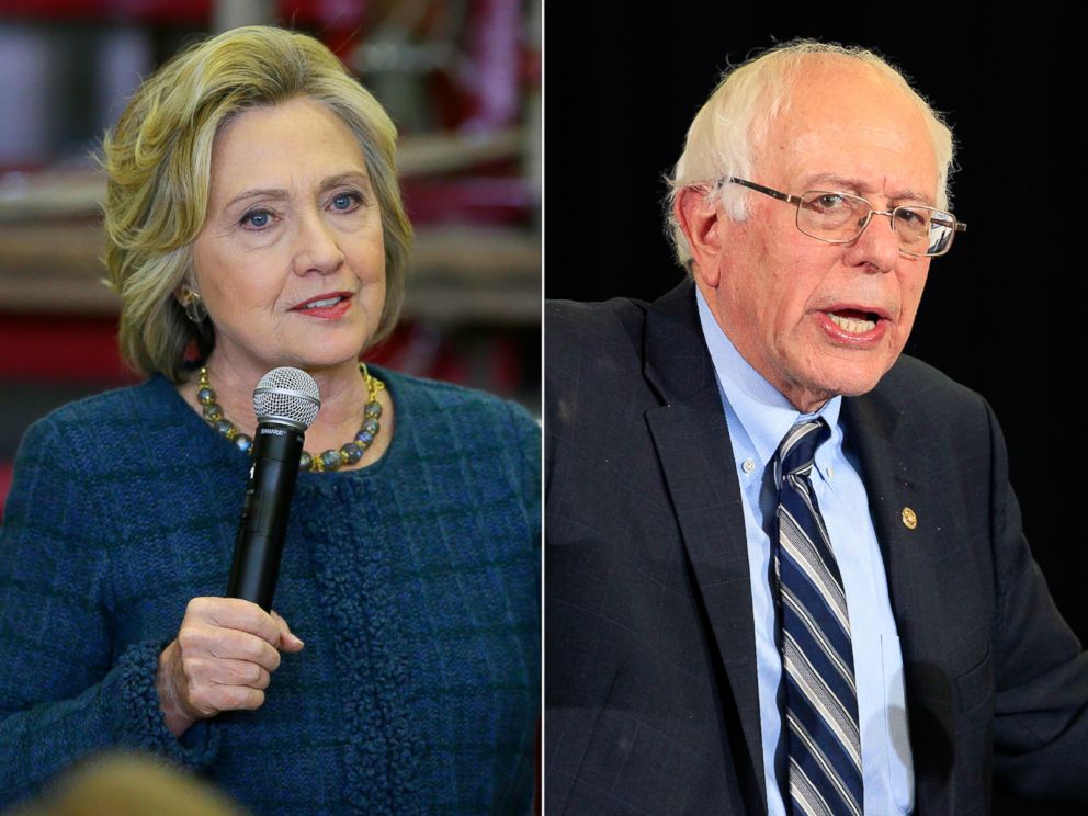 PHOTO: Pictured (L-R) are Democratic presidential candidates Hillary Clinton in Osage, Iowa, Jan. 5, 2016 and Sen. Bernie Sanders in Las Vegas, Dec. 28, 2015.
